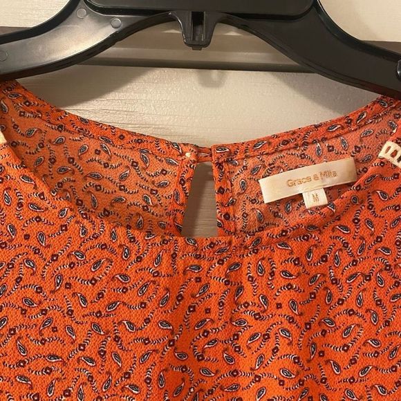 Grace and Mila Paris Orange Floral Shift Summer Dress Size Medium - Picture 3 of 8